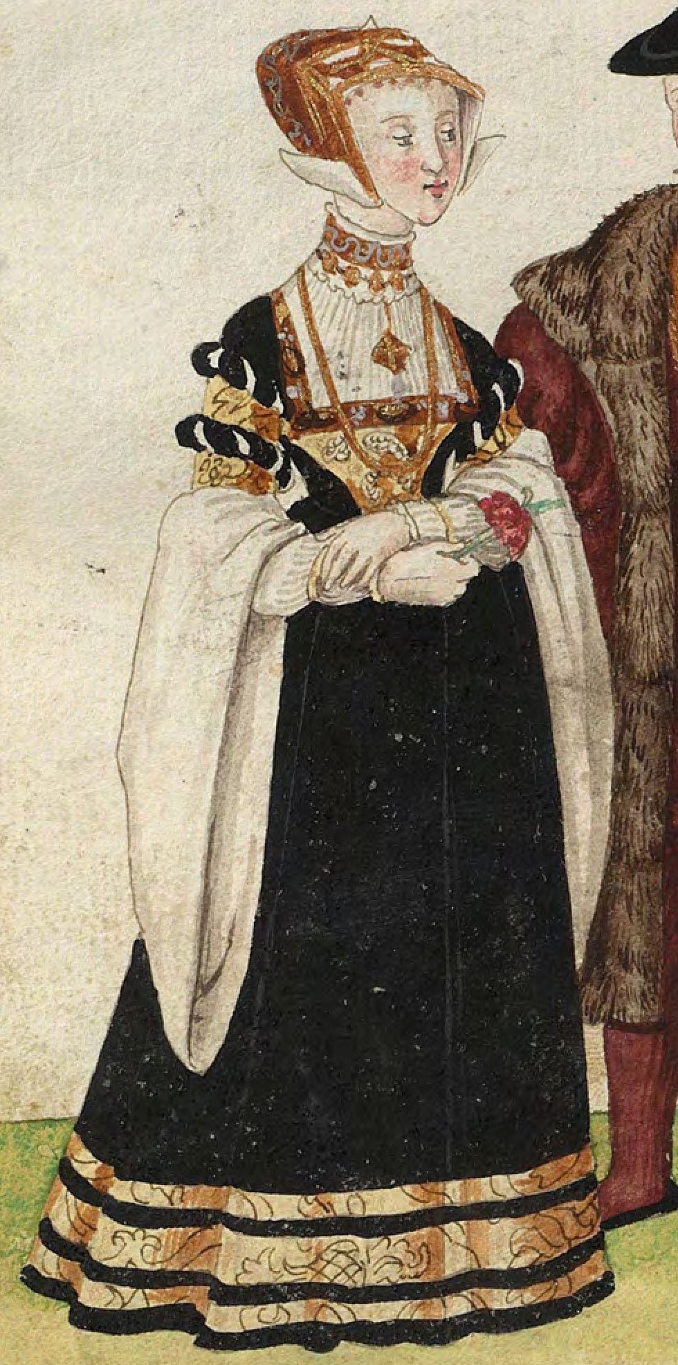 1540s Julich nobility. Fig. 1, plate 42v, Codice de trajes, Christoph Weiditz. BNE bdh0000052132
