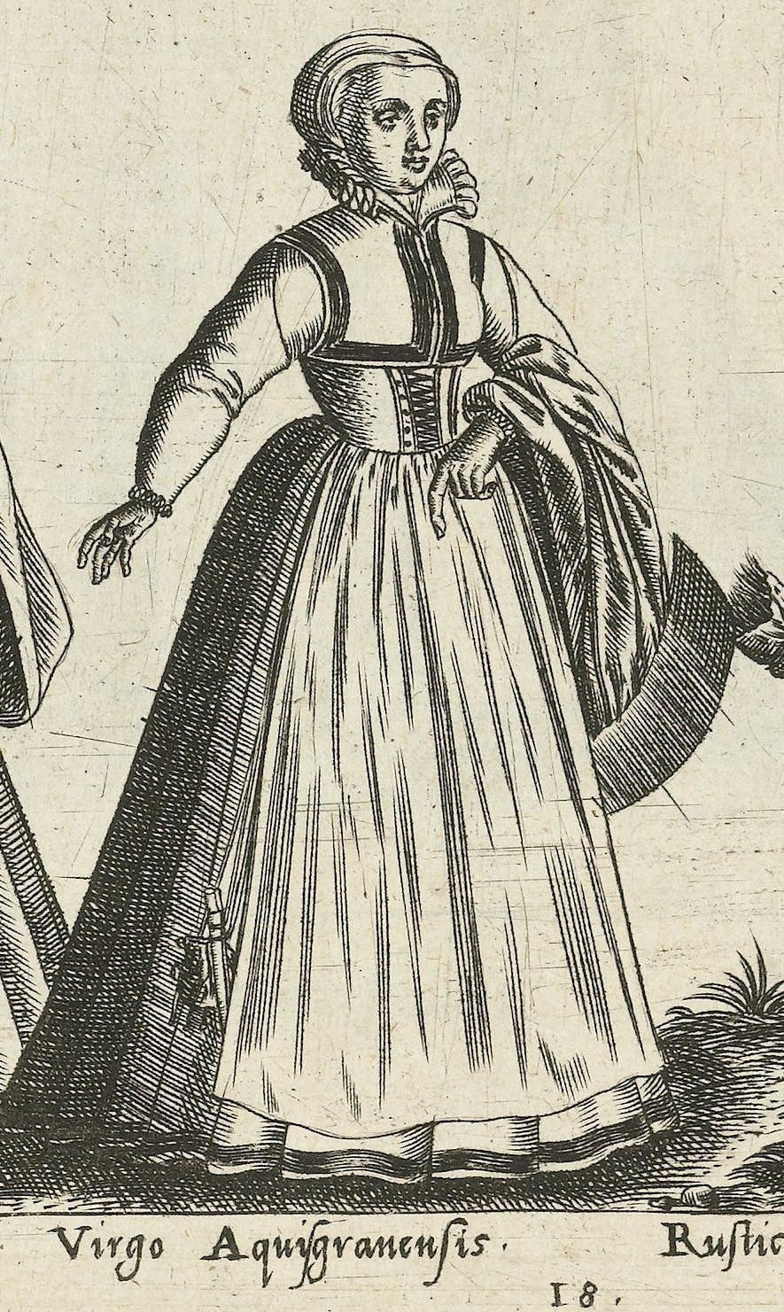 1581 Aachen, unmarried girl. Fig. 9, page 18, Omnium pene Europae, Asiae, Aphricae, Americae gentium habitus [...] de Bruyn. Rijsmuseum BI-1895-3811